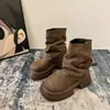Botines de suela gruesa para mujer 2026 nuevo estilo británico otoño e invierno Botas Martin marrones Botas Melard apiladas y Botas de pantalón