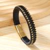 Pulsera tejida a mano para hombre, de material de microfibra geométrica de doble color, superventas transfronteriza europea y americana, con accesorios de acero inoxidable.