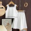 Conjunto Bordado Estilo Floresta para Meninas 2026 Verão Novo Conjunto de Duas Peças com Top Halter e Saia Estilo Coreano para Meninas Jovens