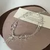 Pulseira de Prata de Lei S925 com Cristal de Vidro Transparente, Laço de Prata Triturada, Concha, Luxo Leve, Nicho, Exquisita, de Contas, High-End