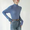 Suéter de Tricô Estilo Francês para Mulheres, Outono e Inverno Novo Damasco Manga Longa Pulôver Gola Meio Alta Camisa Base