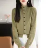 Chaqueta de punto con cuello alto y botones estilo Old Money para mujer, suelta, versátil, suéter cálido, capa base, sentido del diseño, top