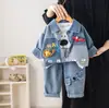 Conjunto Jeans Estilo Coreano para Meninos Primavera e Outono Conjunto Jeans Estiloso de Três Peças com Desenho 1-5 Anos Roupas da Moda e Legais para Meninos Bebês