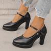 Sapatos Mary Jane de Verão 2025 de Linha Única para Mulheres, Scarpins de Salto Grosso, Sapatos Pequenos de Couro Versátil, Sapatos de Salto Alto