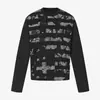 Camiseta de manga larga con estampado de rayas estilo retro americano desgastado, cuello redondo único, estilo oscuro, moda urbana, top base ajustado