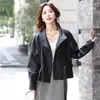 Chaqueta de Piel de Oveja Estilo Motociclista Retro para Mujer, Nuevo Diseño Otoño 2026, Corte Holgado, Talla Pequeña, Abrigo Corto con Cuello de Blazer