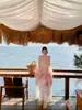 Minivestido de Cumpleaños, Vestido Strapless de Alto Nivel Estilo Francés, Vestido Largo de Fiesta, Vestido Degradado de Pastel, Vestido de Tirantes de Encaje