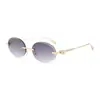 Gafas de sol retro ovaladas sin montura estilo europeo y americano para mujer, hacen que la cara se vea más pequeña, gafas de sol negras de moda casual estilo europeo y americano con protección UV