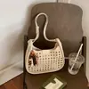 Bolsa de Ombro Tecida Casual Retrô para o Dia a Dia, Bolsa Transversal de Ombro Único Estilo Coreano Ins, Bolsa Saco Fresca Vazada de Grande Capacidade