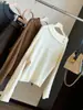 Elegante suéter de punto trenzado con botones y hombros descubiertos para mujer, nuevo top coreano de otoño, holgado y casual de manga larga