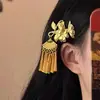 "Tecendo Palavras com Luz Flutuante" Piranha de Cabelo com Franja Dourada e Flor de Folha Estilo Yu Shuxin, Novo Estilo Étnico Chinês