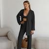 Otoño e invierno Nuevo chaleco de punto suelto cómodo de manga larga pantalones pijama conjunto de tres piezas exclusivo transfronterizo ropa de casa al por mayor