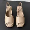 Sandalias de Cuña de Verano para Mujer sin Espalda, Sandalias de Cuña Peep-Toe Abiertas que Aumentan la Altura de Cuero, Zapatos para Mujer para Venta al por Mayor de Comercio Exterior
