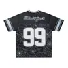 Camiseta Deportiva de Manga Corta de Punto con Cuello en V Estilo Retro Americano para Hombres y Mujeres, Nuevo Estilo de Verano, Estilo Universitario, Top Negro de Malla Holgada
