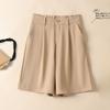 Shorts de Verão Casuais de Seda Gelo para Mulheres Novos Cintura Alta Soltos Chiffon Modelador Look Fino A-Line Perna Larga Comprimento Médio