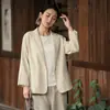 Reno y an Di Algodón y Lino Ropa de Mujer 2026 Otoño Nuevo Chaqueta de Ramio para Mujer Nuevo Estilo Chino Blazer de Alta Gama