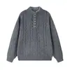 Suéter Mu Qiu Ropa de Hombre Medio Cremallera Falso Dos Piezas Cuello Henley Trenzado Hilo Grueso Suelto Cálido