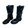Botas de Motociclista de Cano Médio com Design de Fivela de Metal, Botas Estilo Martin com Salto Grosso, Botas Femininas Cool e Ousadas para Street Style