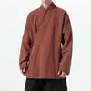 Top de manga larga, corte holgado, estilo chino, con cuello mandarín, manga larga, talla grande, prenda exterior casual otoño/invierno, Hanfu para hombre