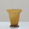 Vaso de Vidro Softhome Escandinavo de Boca Larga com Frisos e Borda Enrolada Plissado Decoração Suave Decorações para Sala Modelo