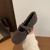 Sapatos femininos peludos para uso externo 2026 Estilo fada francesa suave laço pelúcia interna salto alto Mary Jane