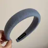 Faixa de Cabeça Esponjosa Vintage Azul Puro de Aba Larga para Mulheres, Design de Coroa Alta para Fazer o Rosto Parecer Menor, Faixa de Cabelo Grossa para Lavar o Rosto, Acessório de Cabelo