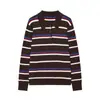 Para Comercio Exterior Transfronterizo Europeo y Americano Ropa de Mujer Aliexpress Más Vendido Otoño Color Retro Bloque de Color Cuello Polo Rayas Suéter de Punto