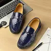 Sapatos Masculinos de Couro com Textura de Crocodilo Loafers Business Casual Solado Macio Couro Genuíno Slip-ons Sapatos Preguiçosos Loafers para Dirigir