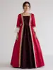 Vestido Medieval de Corte Victoriano para Halloween Disfraz de Presentación Renacentista de una Pieza de Satén Bordado con Cordones