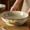 Conjunto de Tigelas Cerâmicas de Alta Qualidade, Grande Capacidade, Estilo Chinês Retrô para Uso Doméstico, Incluindo Tigelas para Sopa, Tigelas para Macarrão e Louças