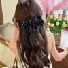 Presilha de cabelo tipo banana de tecido, simples e volumosa, tamanho grande, adequada para o trajeto diário, estilo gentil e despojado, presilha de cabelo vertical de acrílico