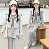 Conjunto de Sudadera con Cremallera Estilo Coreano para Niñas Otoño Nuevo con Pantalones de Pierna Ancha Acampanados, Chaqueta Corta Infantil