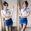 Lencería sexy uniforme de azafata sexy Seducción traje de pasión de club nocturno juego de roles Cinta Azul atuendo de estudiante de mujer policía