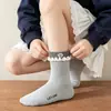 Calcetines para niñas, antibacterianos, sin costuras, calcetines para niños, paleta de colores Morandi, estampado floral retro, longitud a media pantorrilla, calcetines de algodón, calcetines lindos y dulces para bebé
