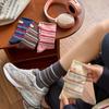 Calcetines de Media Pantorrilla para Mujer Otoño e Invierno Rayados Azul Marino Calcetines Casuales para Mujer con Etiqueta de Tela Bloques de Color Versátiles Calcetines Holgados Calcetines Deportivos Largos