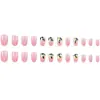 Nuevas Pegatinas para Uñas Postizas Rayadas Rosas y Blancas de Otoño, Estilo Europeo y Americano, Piezas de Uñas Ovaladas Medias Estilo Ins, Uñas Portátiles de Venta Caliente Transfronteriza