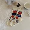 Calcetines de Algodón con Ilustración de Oso para Mujer, Combinación de Colores Creativa, Calcetas Gruesas de Fresa Coreanas para Otoño e Invierno para Mujer