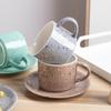 Taza de cerámica sencilla con diseño de flores, juego francés, para el hogar, la oficina, el té de la tarde, el café y el platillo.