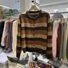 Suéter Cárdigan de Manga Larga con Cuello Redondo y Rayas Color Block para Mujer 2026 Otoño Invierno Nuevo Suave Peludo de Punto Manga Larga Ropa Exterior Top
