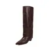 Botas de Cavaleiro de Couro de Vaca de Primeira Camada Botas de Cano Alto Femininas Chegada Nova Outono/Inverno Bico Fino Salto Fino Salto Gatinho Botas de Cano Reto Botas Femininas Acima do Joelho