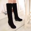 Botas de Algodão Outono e Inverno com Pelo Sintético de Coelho Atacado, Botas de Cano Alto, Botas Longas de Salto Alto, Botas de Neve Espessadas com Salto Anabela, Botas de Salto Baixo Grossas para Exportação