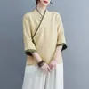 Traje Tang de Cor Sólida Feminino Hanfu Versão Melhorada Conjunto de Roupa para Cerimônia do Chá de Verão Roupas Femininas Estilo Budista Roupas de Meditação Significado Zen Novo Estilo Chinês