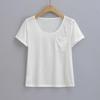 2024 Nueva Camiseta de Manga Corta Microtransparente con Cuello en U de Tencel para Mujer Verano Básica Simple Combinable Ajustada Top Base Trendy