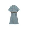 Día doble 2025 primavera y verano nuevo ropa de mujer talla grande hermana gordita al por mayor retro con botones Vestido de mezclilla G003