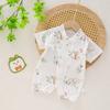 Mameluco de Verano de Algodón Peinado Estampado Estilo Coreano Ropa para Bebé para Gatear Ligero Transpirable Kimono de Manga Corta para Niños y Niñas