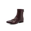 Botas femininas justas ultra-elásticas estilo coreano, novas para outono e inverno, bico quadrado, zíper lateral, forro de couro, salto baixo, botas curtas elásticas