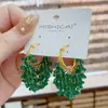Pendientes de Borla de Cristal Grandes Exagerados de Gama Alta Pendientes de Aro Metálicos con Cuentas Redondas para Mujer Modernos Individuales Pendientes de Botón de Celebridad de Internet