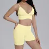 Novo conjunto esportivo de duas peças para treino, yoga, corrida e fitness, cor sólida, alta elasticidade, justo, sem costura, transfronteiriço