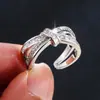 Anillo abierto de circonita completa envuelto cruzado, diseño de nicho, de alta gama, moderno, versátil, anillo para el dedo para ir al trabajo