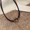 Collar de Cuero con Cuentas Ojo de Tigre para Mujer Otoño e Invierno Vintage Lujo Ligero Gama Alta Nicho Versátil Cadena de Lana Maillard Tendencia